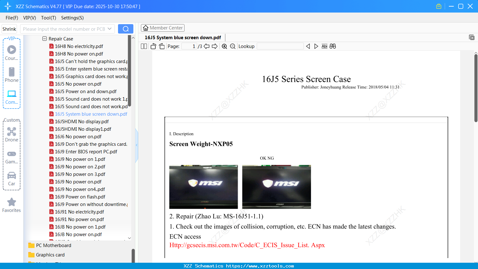 Laptop MSI 16J5 System Blue Screen Down
